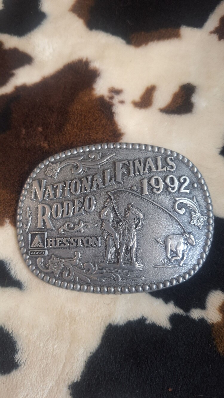Hesston National Finals Rodeo 1992 Vintage Metal Belt Buckle